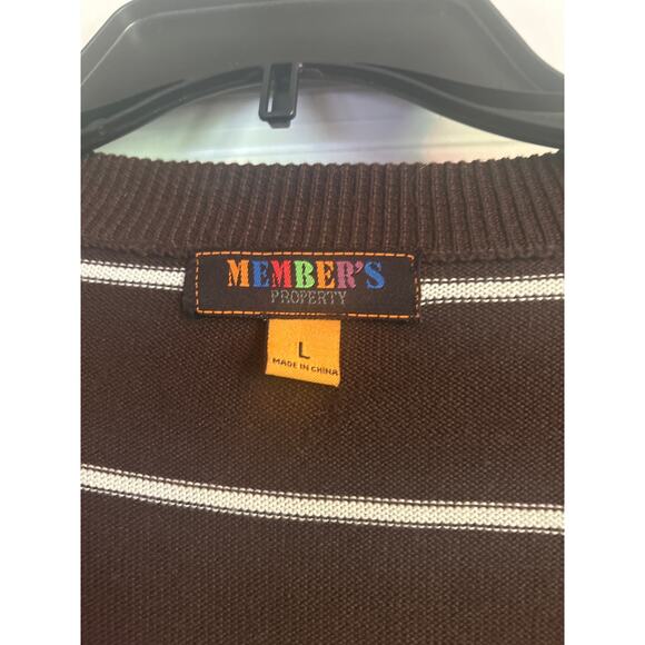 GUC Members Property Brown Stripe Men's Cardigan Sweater Button Front Size Lg - Picture 2 of 6